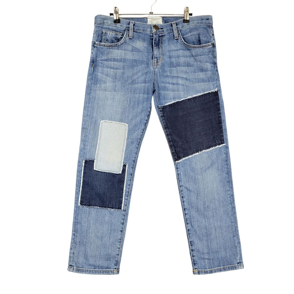 CURRENT ELLIOTT The Boyfriend Super Loved Field Patchwork Blue Jean SIZE 0 / 26